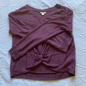 burgundy tie front v-neck sweater